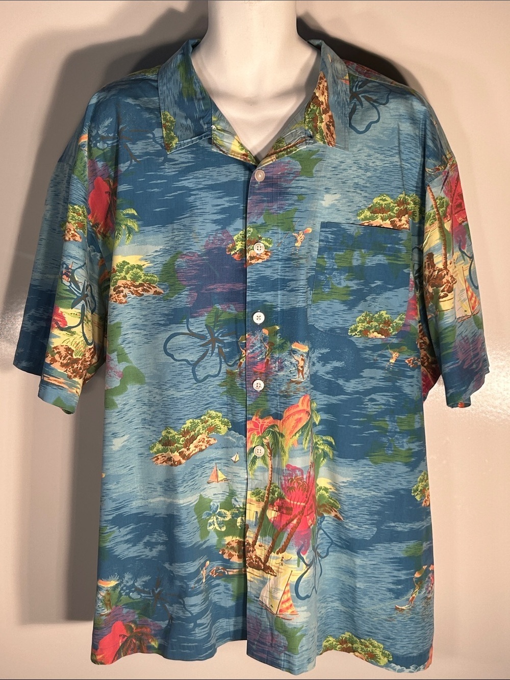 Daniel Cremieux SZ 3XL Blue Hawaiian Cabana Camp Shirt Resort 70's Vacation